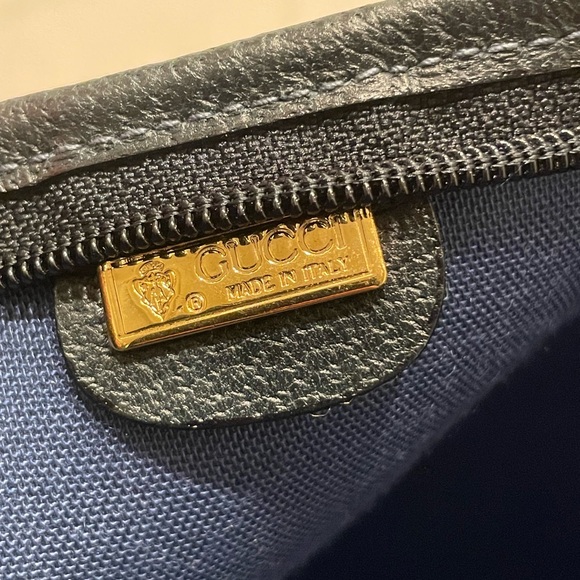 NWOT Vintage GUCCI SHERRY Line Large NAVY Monogram GG Canvas Leather Tote - Picture 12 of 13